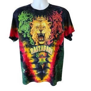 Rastafari Lion Tie Dye T Shirt Mens L Rasta Reggae Jamaica Bright Graphic Tee